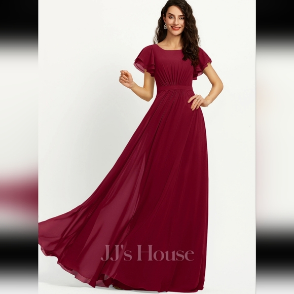 Jjs house a line floor length scoop neck  burgandy bridesmaids dress size 22 - Picture 5 of 8